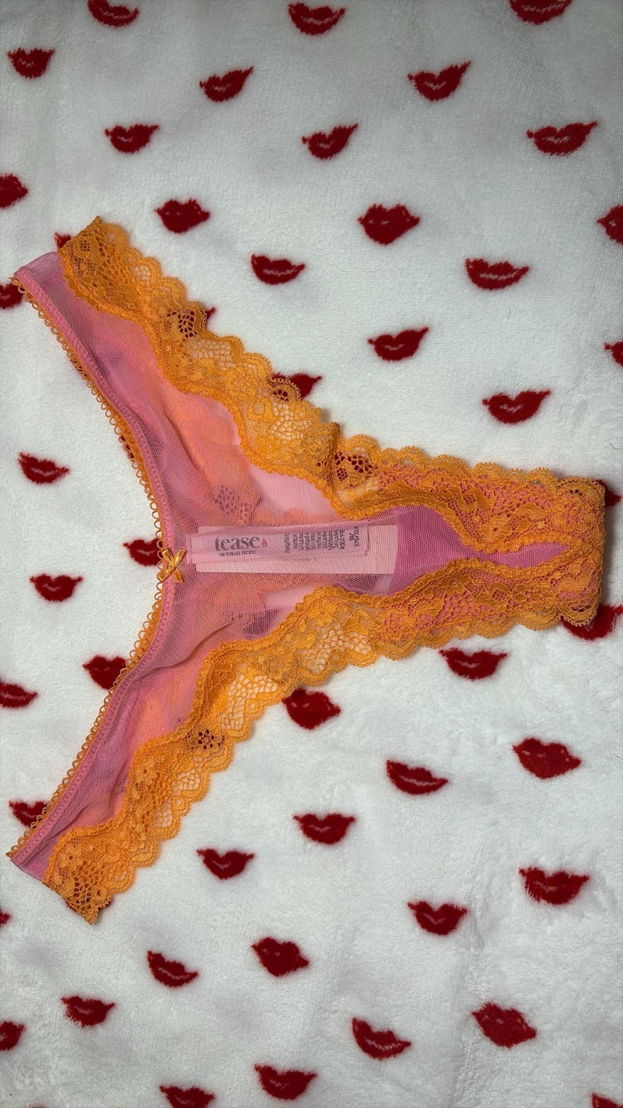 Tease By Victoria’s Secret Orange And Pink Lace Thong Size M NWT