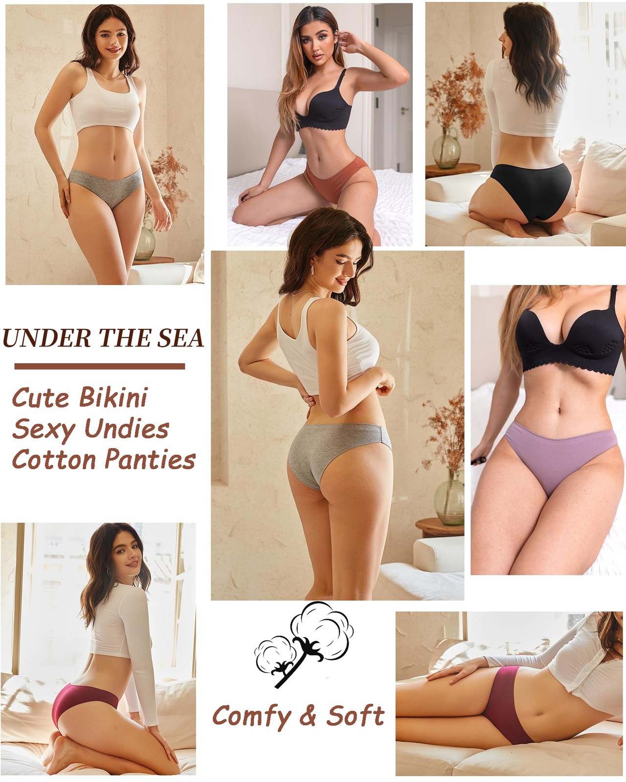 Cotton Underwear for Women 6 Pack Sexy Bikini High Cut Breathable Cheeky Pant…