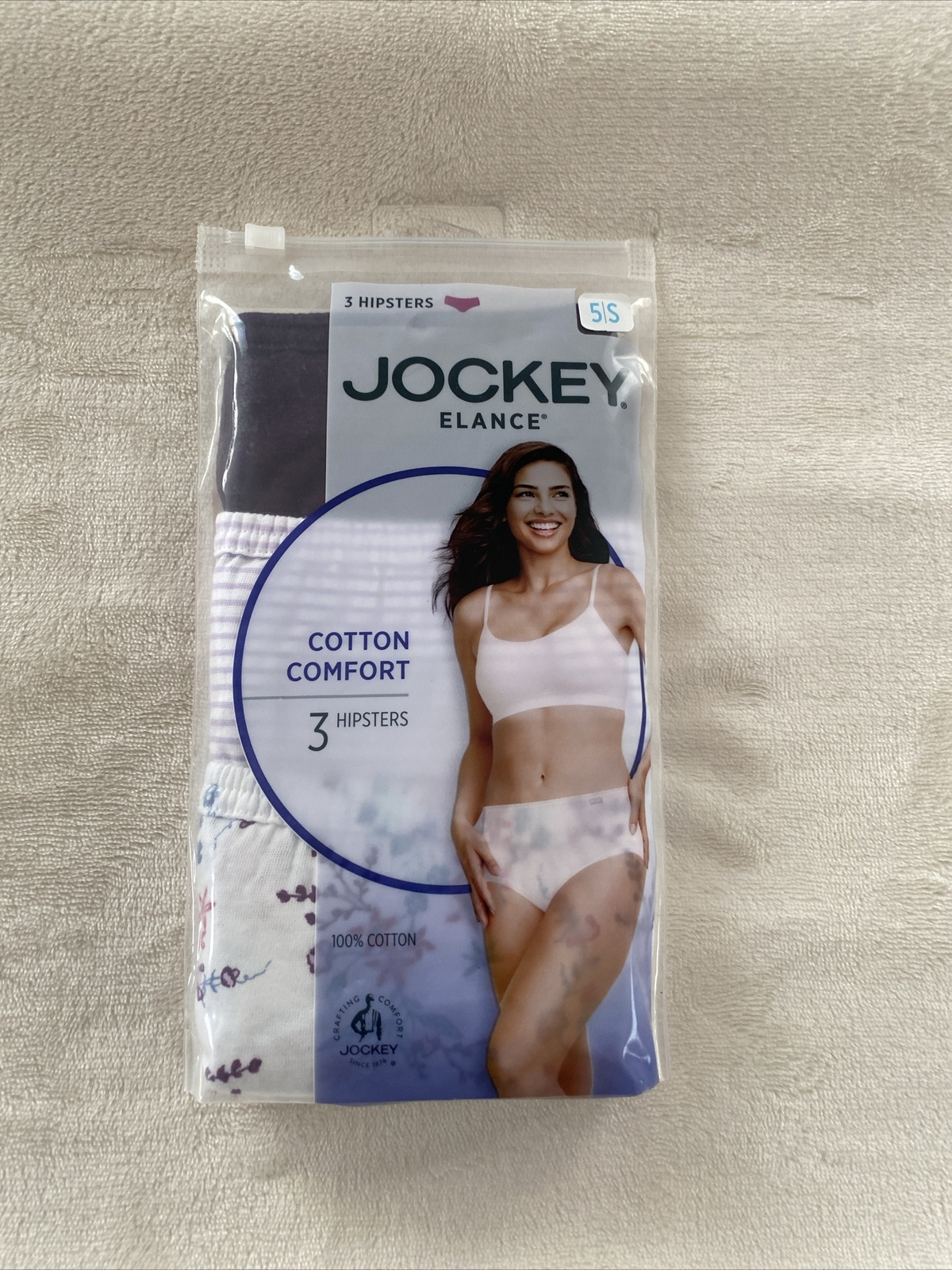Jockey 3-Pack Elance Hipster Panties Size 5/S Cotton Comfort New 100% Cotton