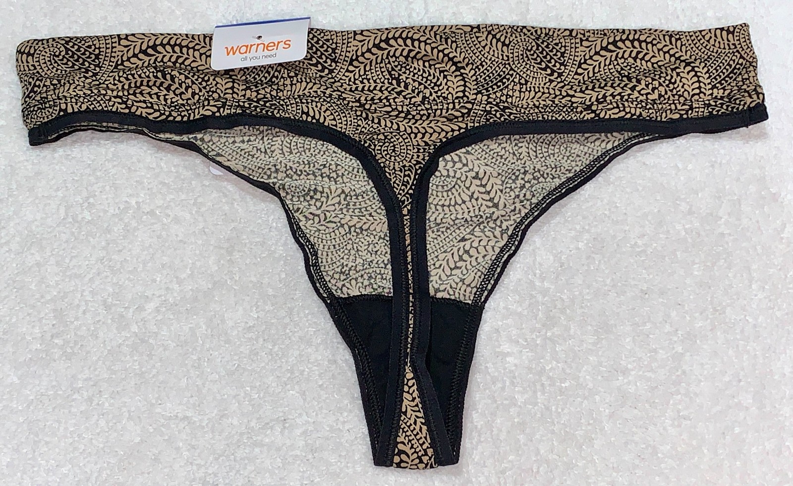 WARNERS No Pinching No Problems Tailored Black Nude Thong Panty Womens Sz XL 8