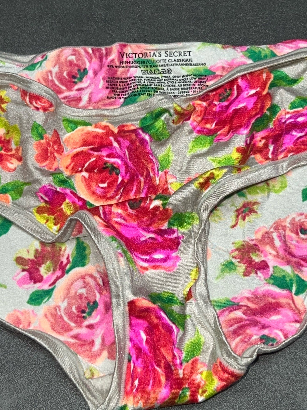 Vintage Victorias Secret Silky Satin Seamless Panty Rose Pink Neon Floral M New