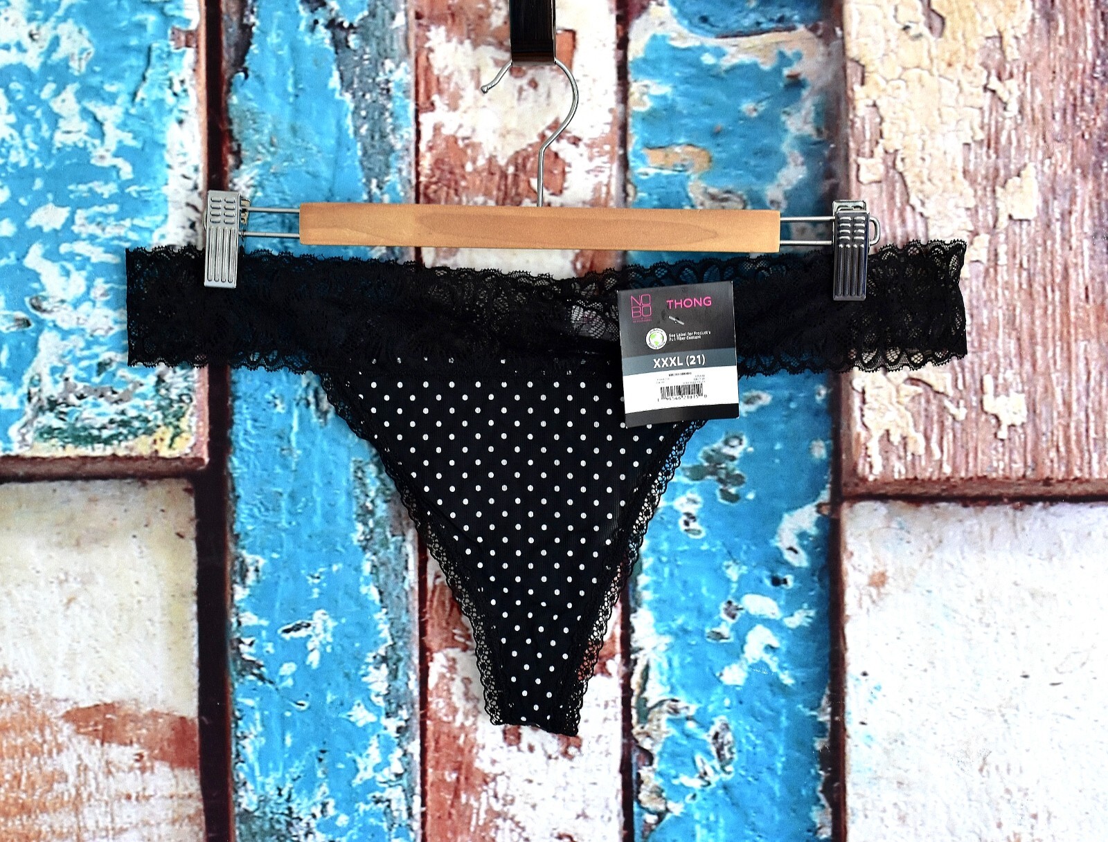 Women’s No Boundaries Micro Thong Panties Underwear XS, XXXL Black Polka Dot NEW