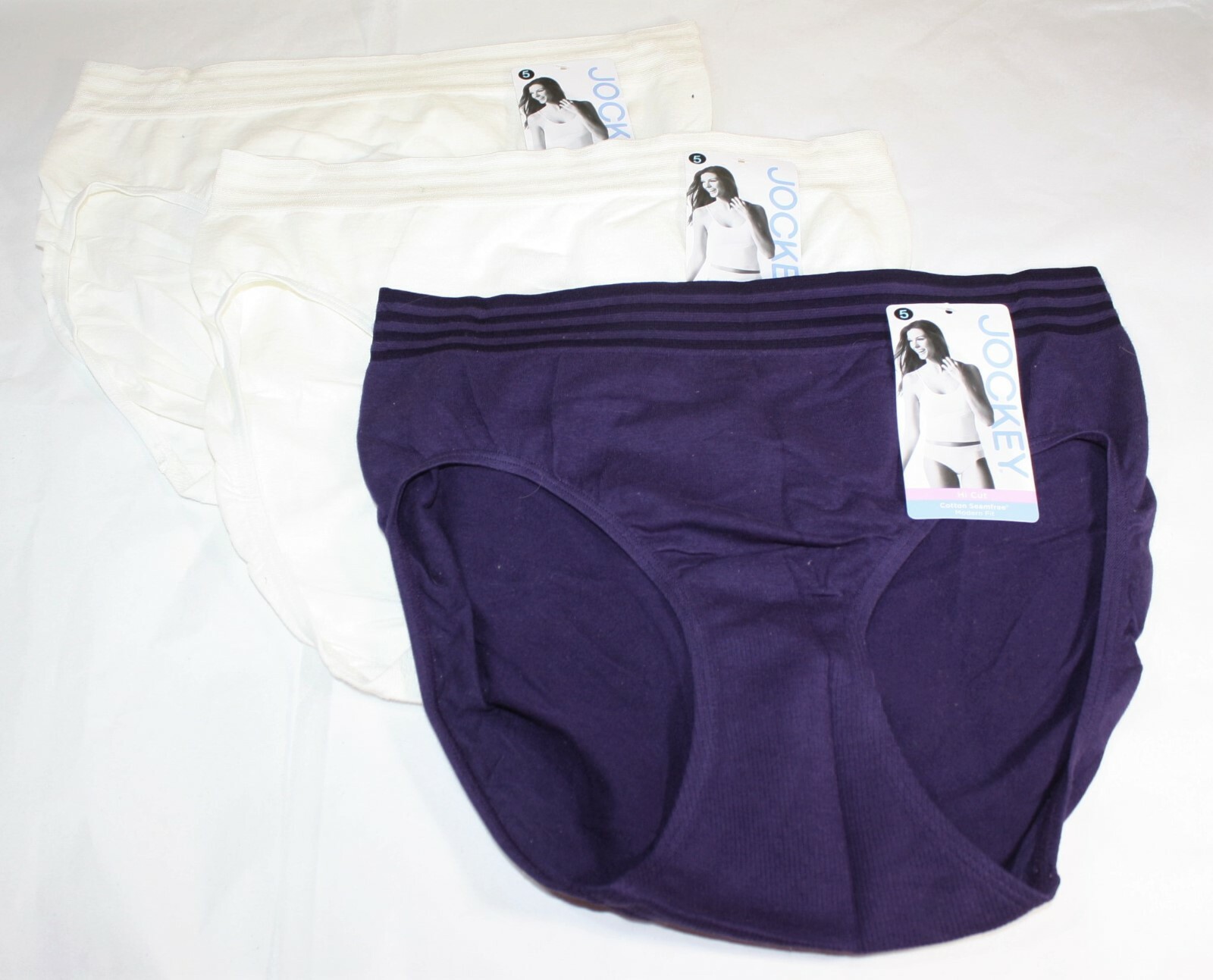 New set of 3 cotton seamfree modern fit HI CUT panties IVORY PURPLE 2083 5/S