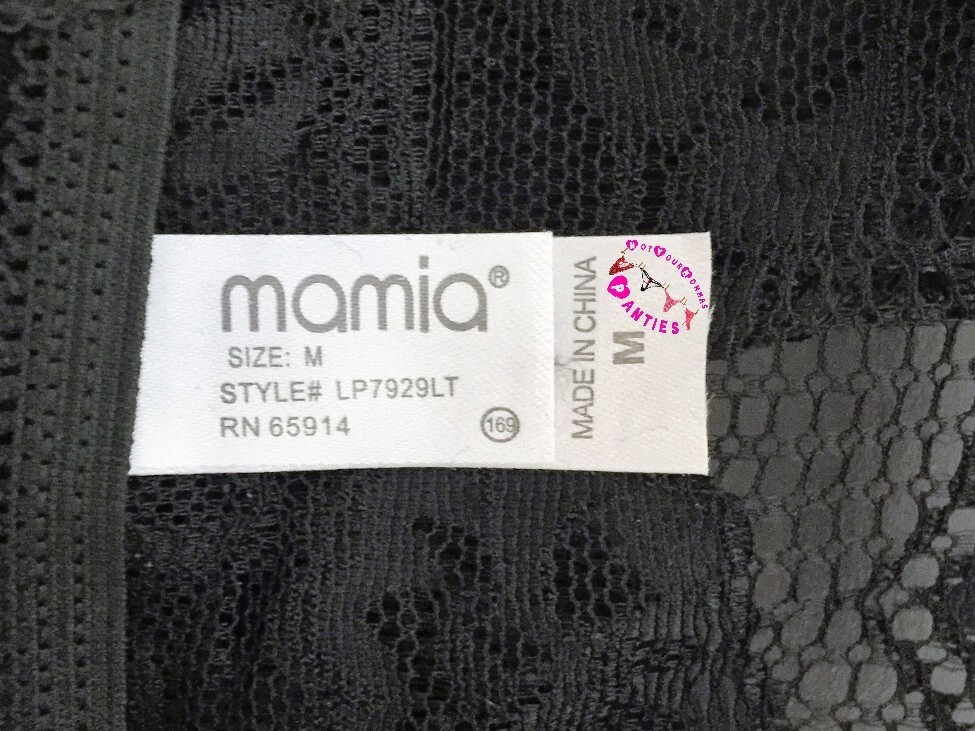 MAMIA lingerie daily, sexy, solid black, lace thong with bow – nylon/spandex [M]