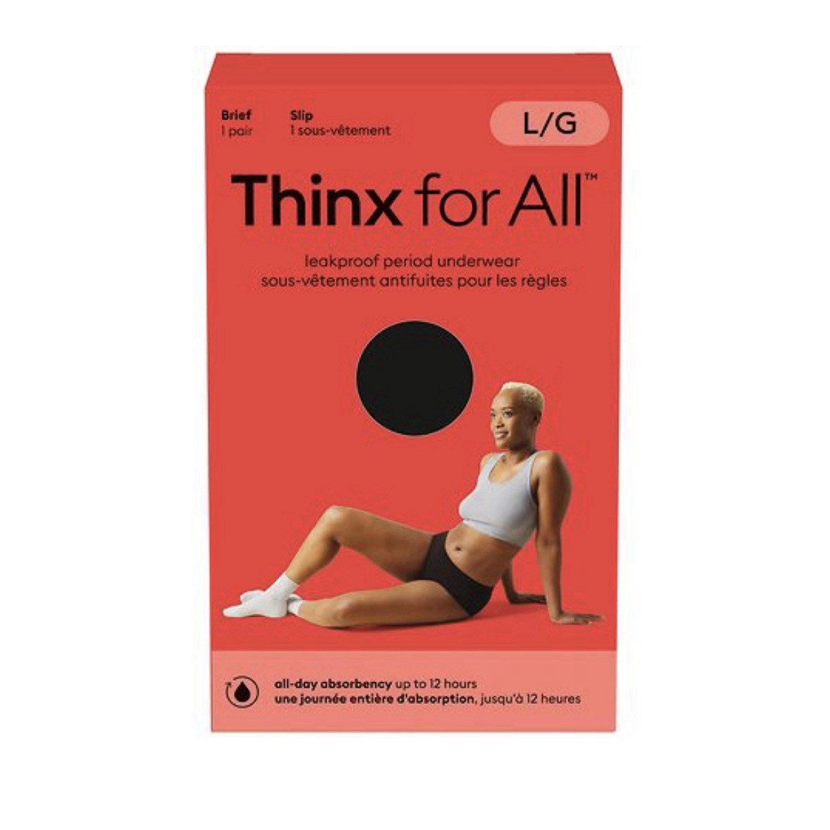 Thinx For All Period Underwear Brief Slip All-Day Absorbency Size L – Black NEW
