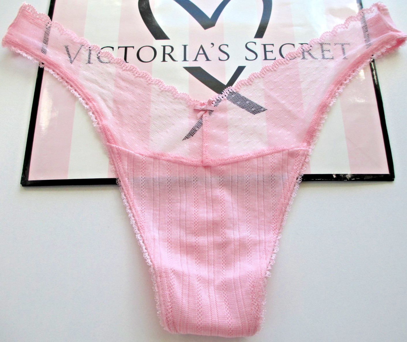 VICTORIA’S SECRET High Leg Thong Panty S L XL Pink NWT Pointelle VS Mesh Trim