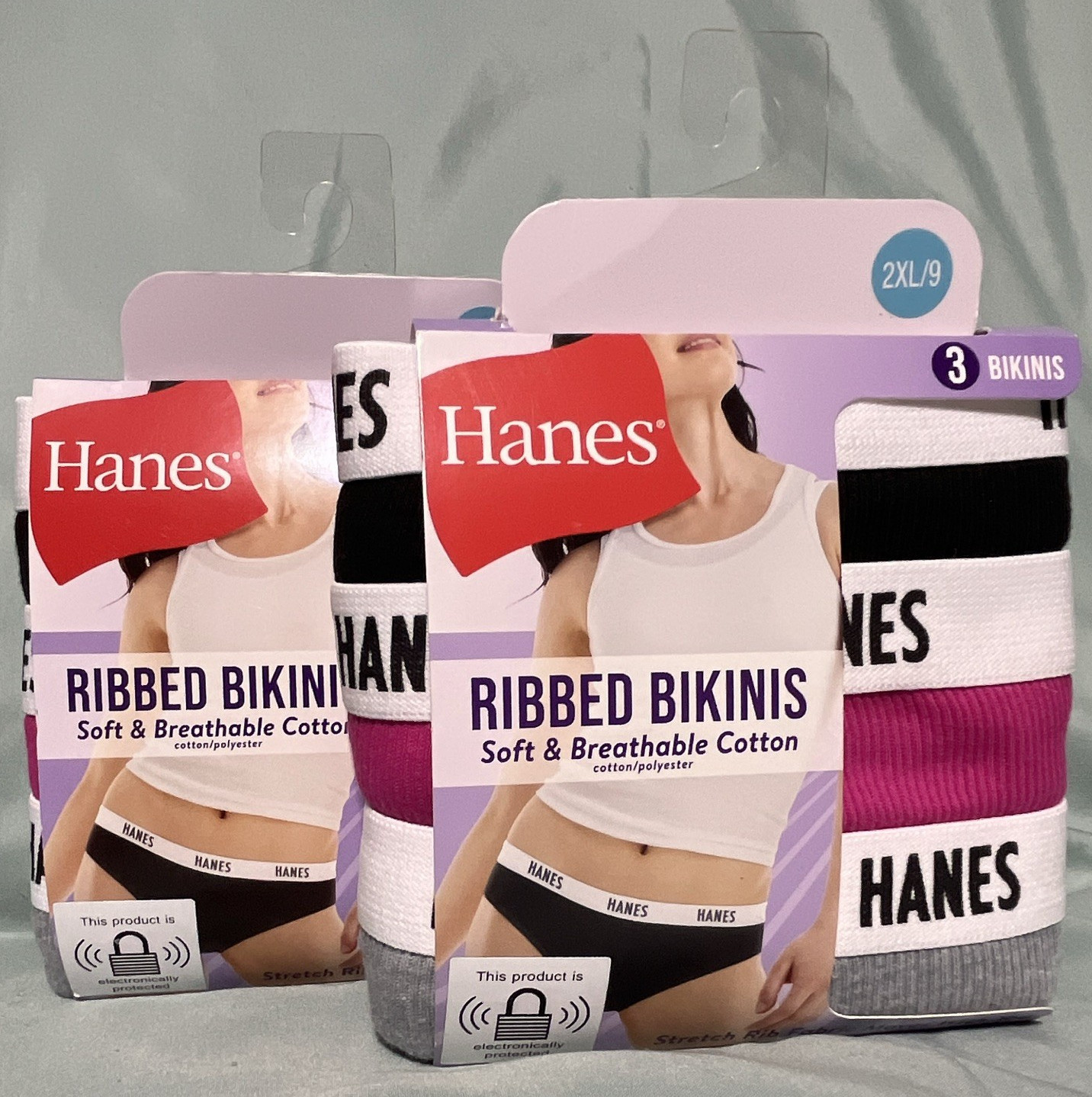 2 Hanes Ribbed Bikini Panties 3-Pack 2XL Multicolor Cotton Blend Tagless