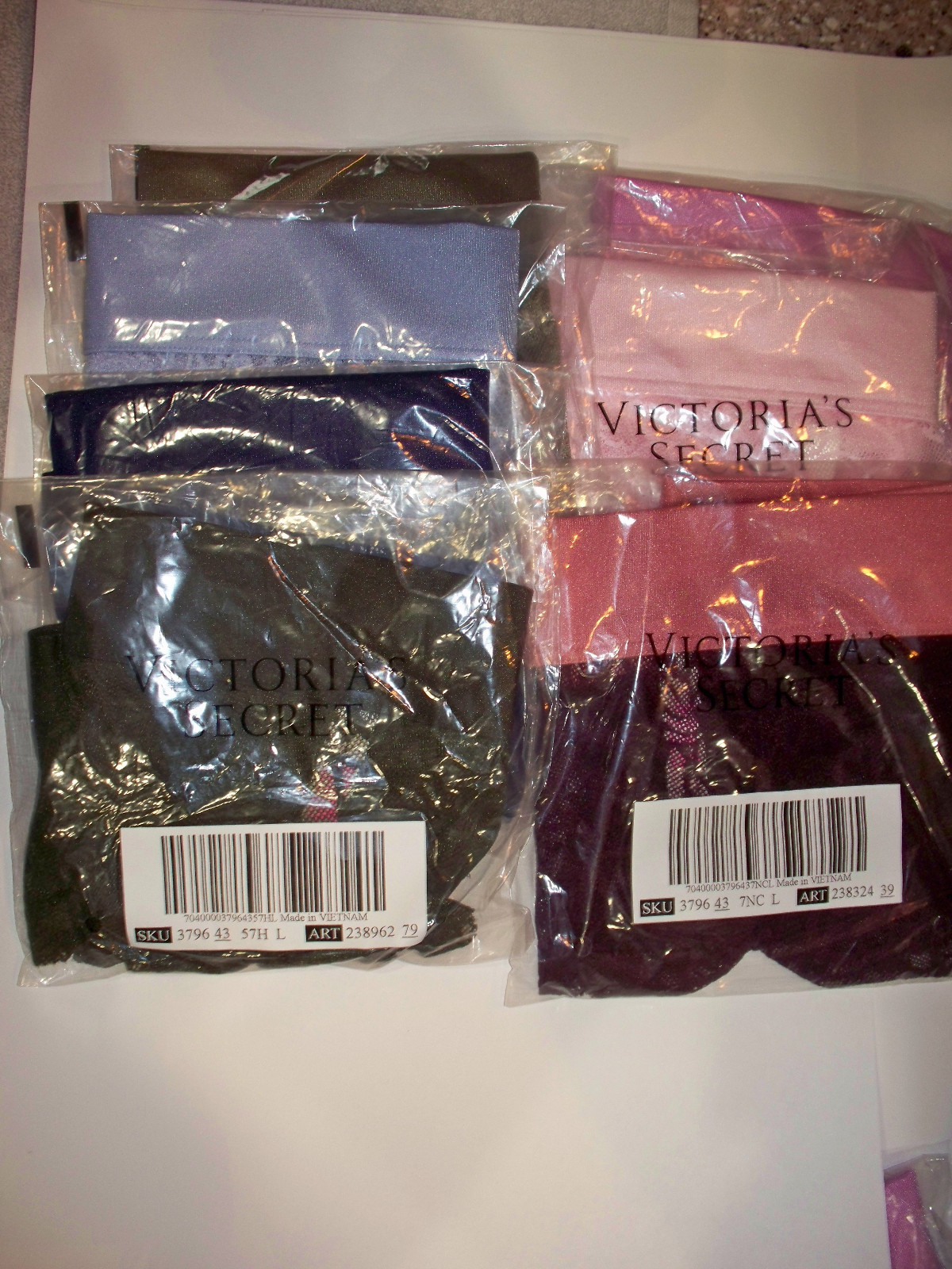 L Navy Blue NOIR SHINE Lace PINK Victorias Secret Cheekster lowrise Pantie