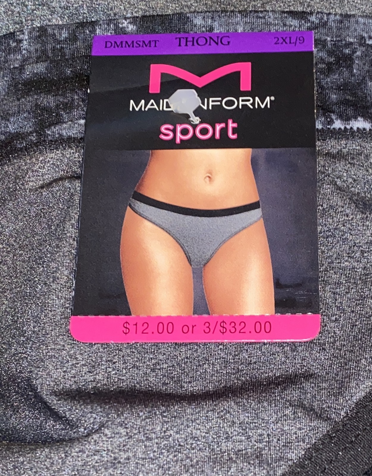 MAIDENFORM Sport Charcoal Grey Black Breathable Thong Panty Womens Sz S 5 2XL 9