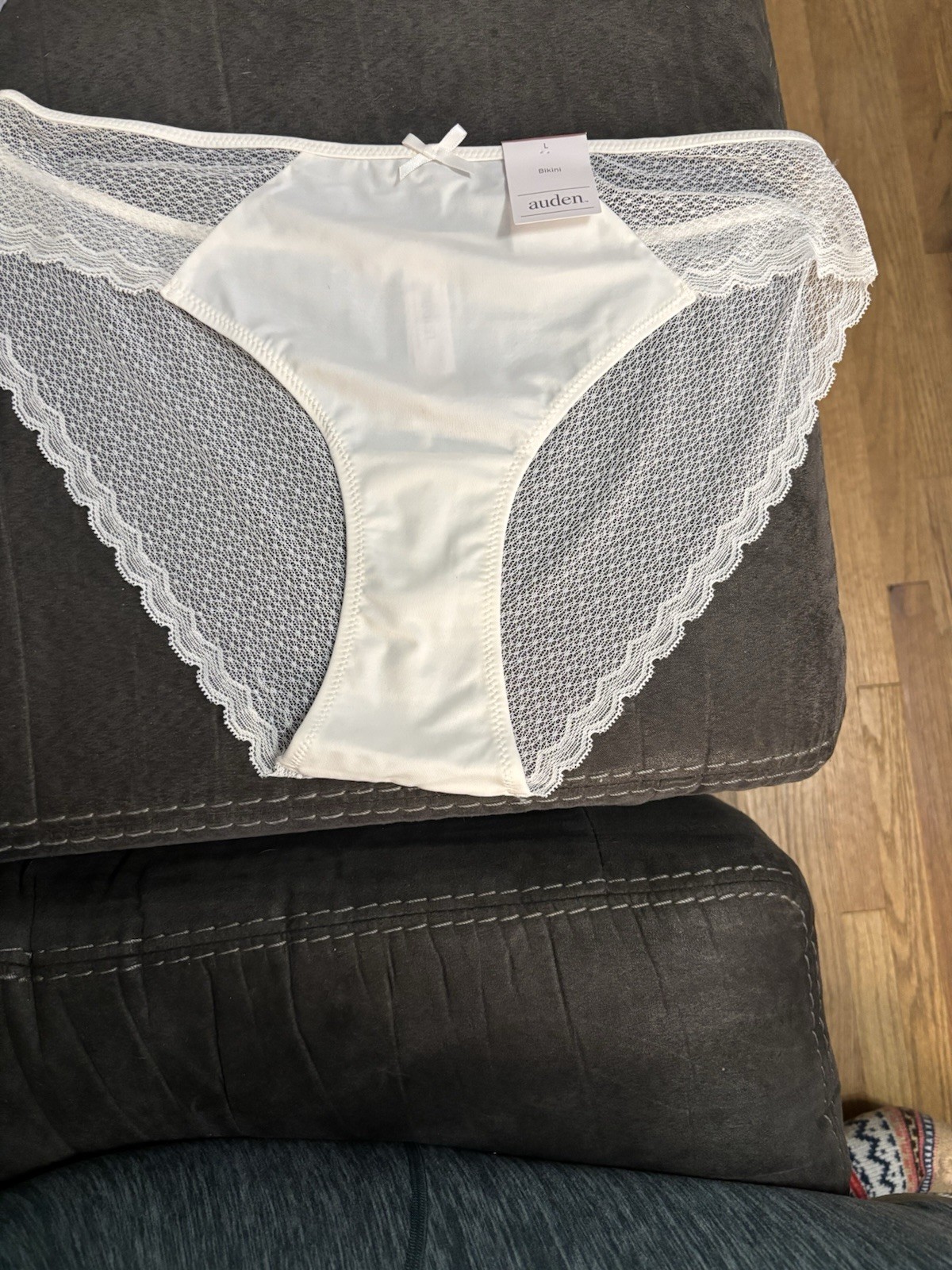 8 Pair Women’s Auden Large Cheeky Lace Bikini Panties Ivory Size Large