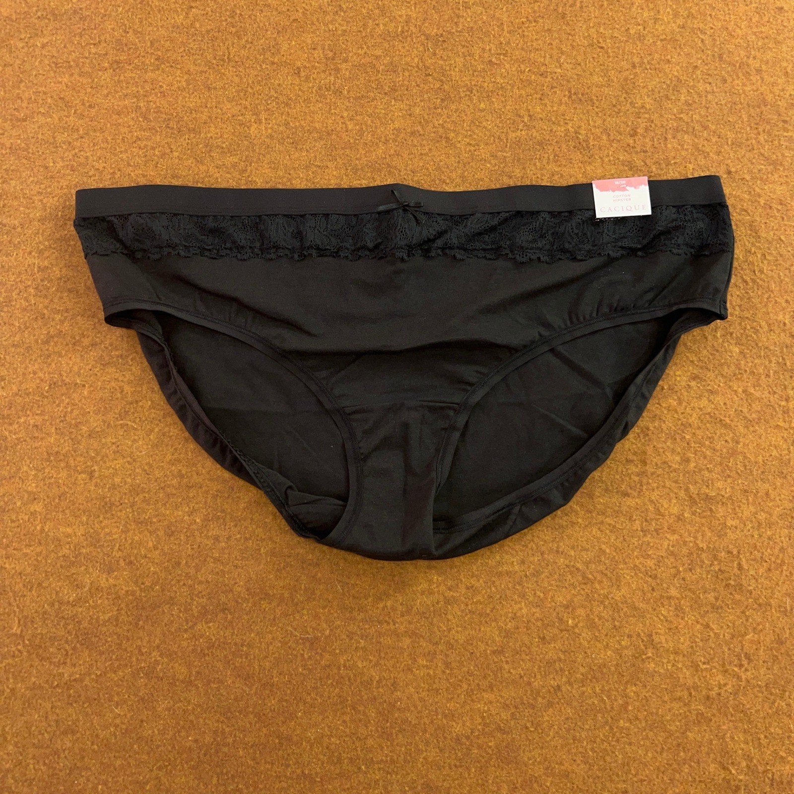 Cacique Womens Plus Size 18/20 Black Lace Trim Cotton Hipster Panty NWT