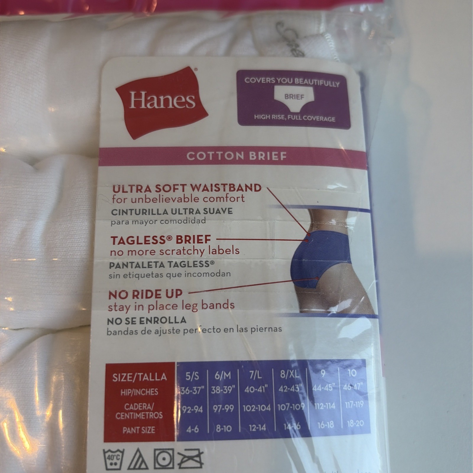 6 Pack Hanes Cotton Briefs Size 10 White Ultra Plush Waistband Tagless Comfort