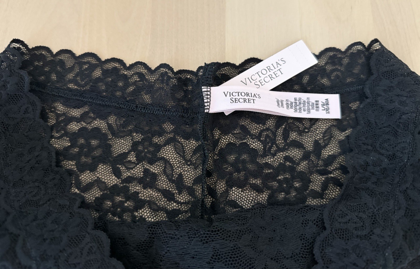 Victoria’s Secret The Lacie BLACK Lace Cheeky Panty (LARGE) — NEW with tags!