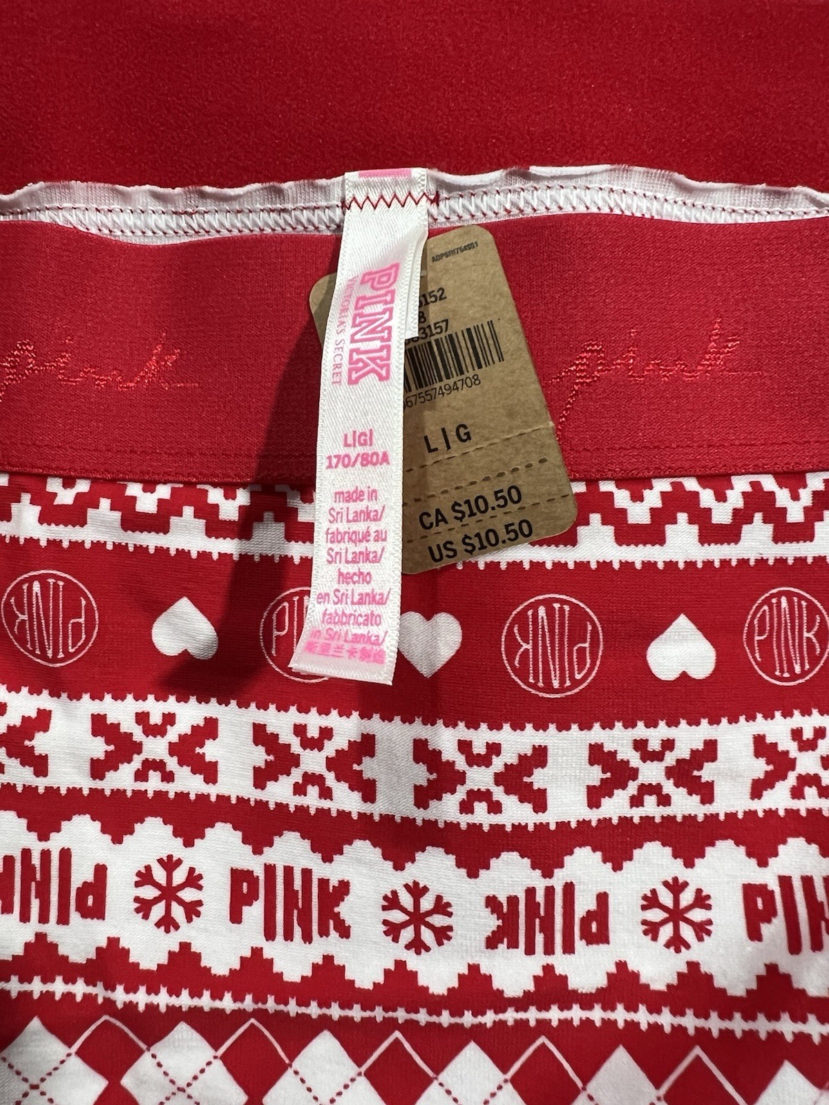 Victoria’s Secret PINK LOGO SHORTIE BOYSHORTS Red White Fair Isle Panty Large