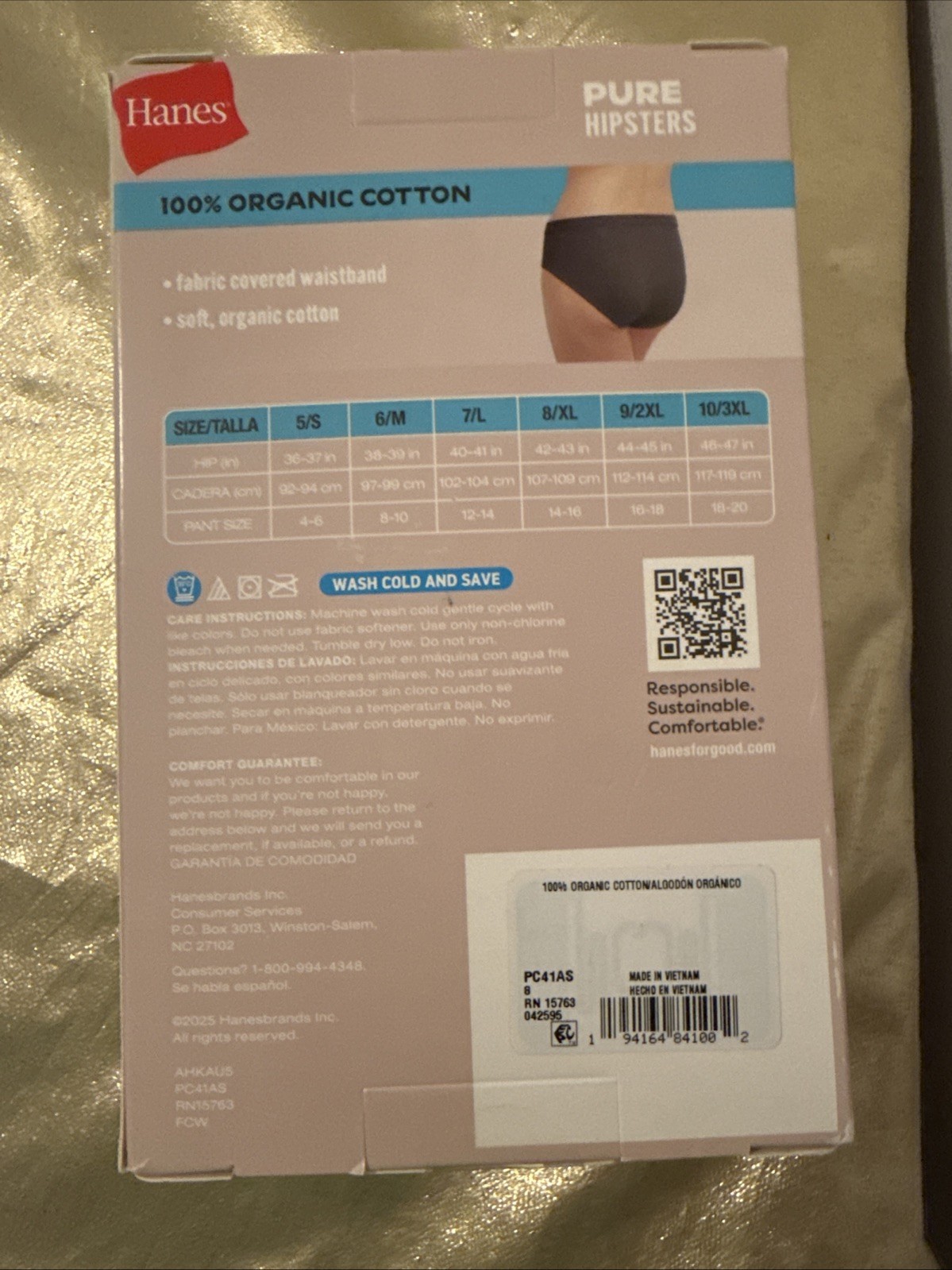 NWT Hanes 6 Pack 100% Organic Cotton Hipster Panties Multi Color Size 8/XL