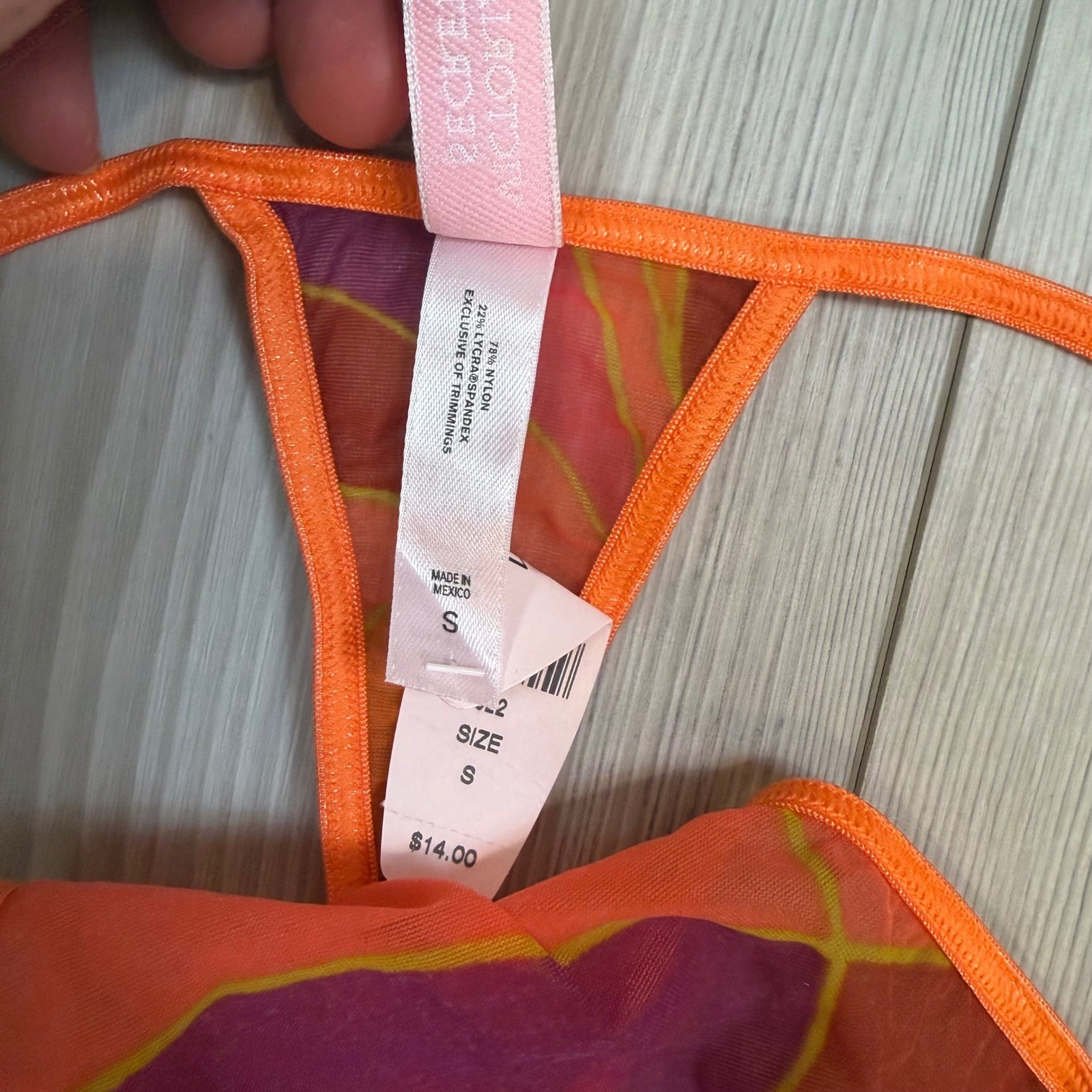 Vintage Victoria’s Secret Orange Purple Mesh V-String Thong Panty Y2K NWT Small