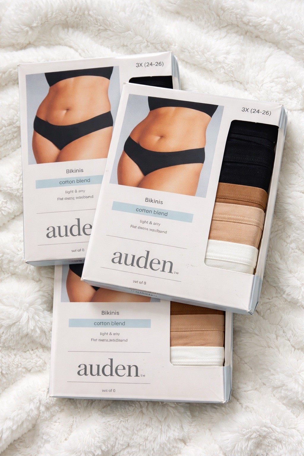 Auden Plus Size 3X Cotton Blend Bikini Panties Black Brown Beige White