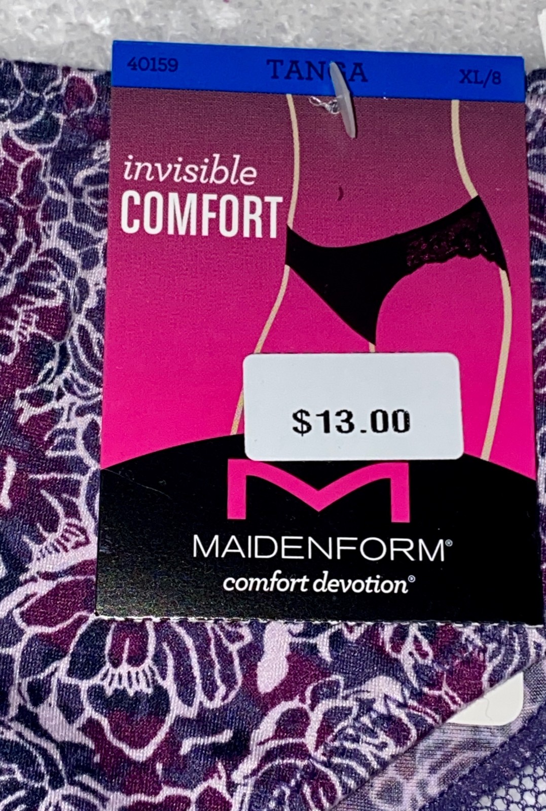 MAIDENFORM Comfort Devotion Batik Blossom Lace Back Tanga Panty Womens S 5 L XL