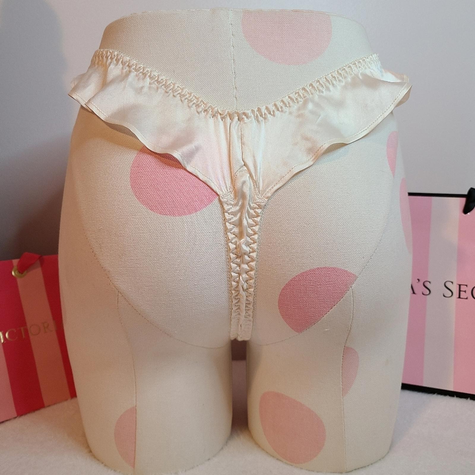 VTG 90s Victoria’s Secret 100% Silk Beaded Hi-cut Thong Panty Size M