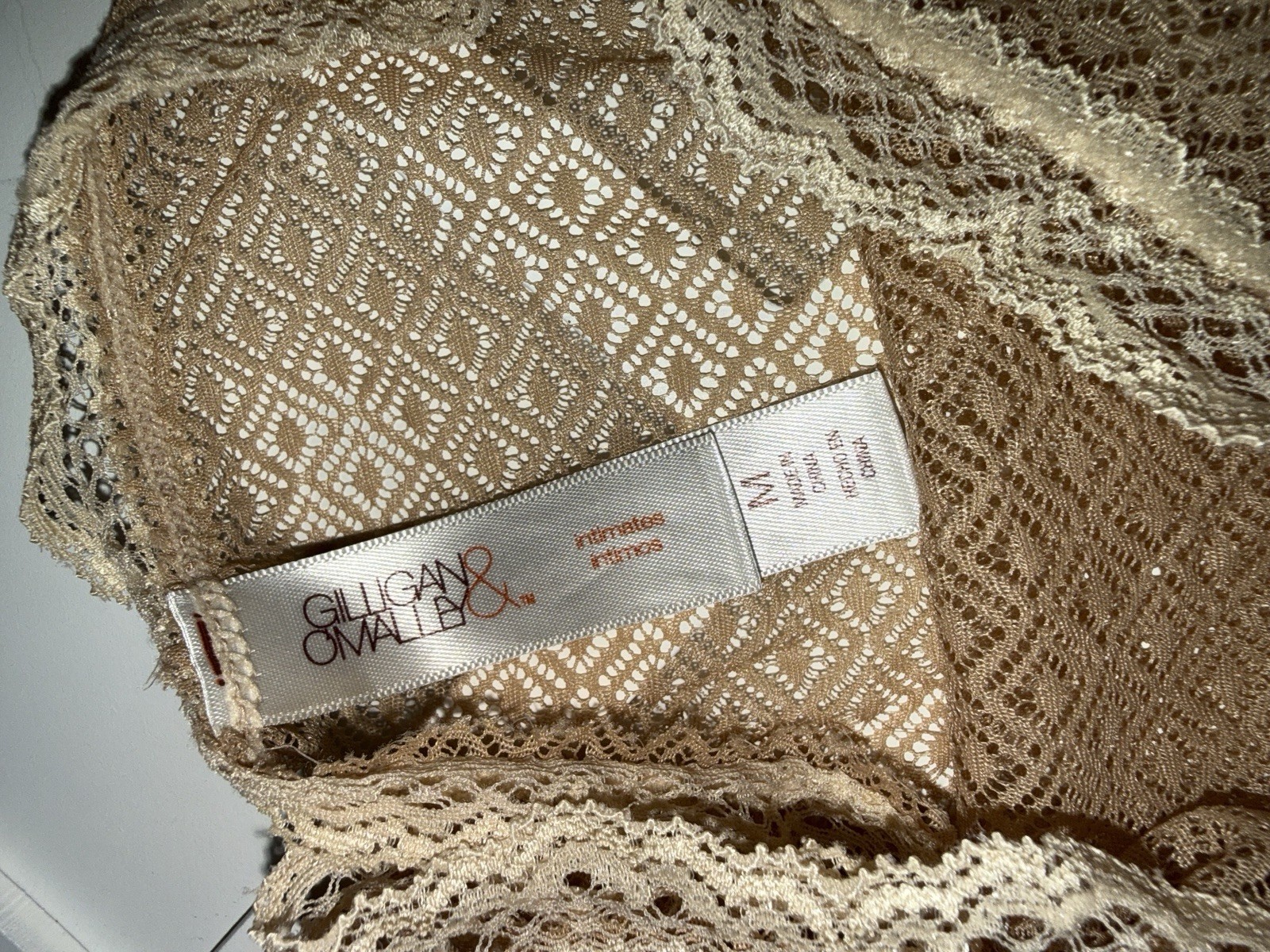 Gilligan & O’Malley Beige Panty Brief Sheer With Lace Trim Medium Nwot