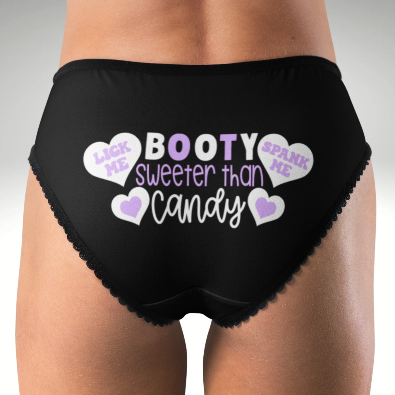 Sweeter Than Candy Hipster Panties Valentine Hearts Kiss Me Lick Me