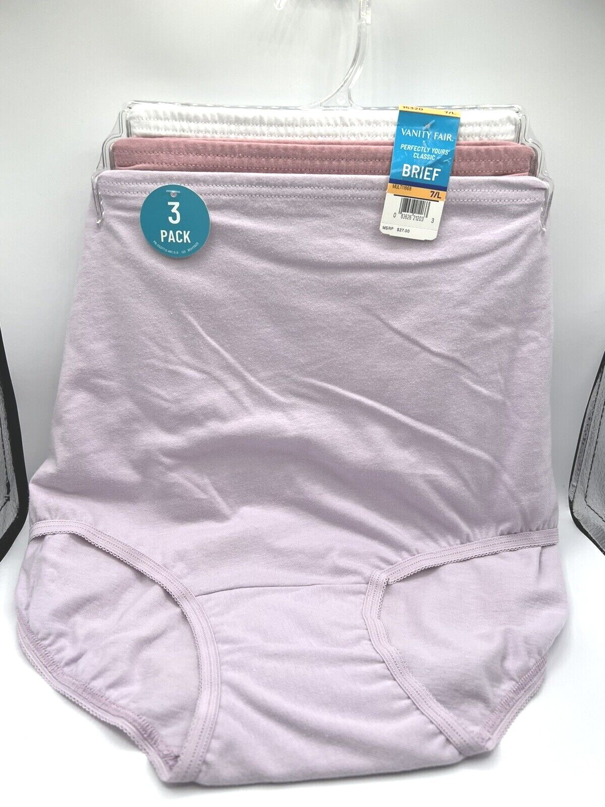 Vanity Fair 3 Pairs Perfectly Yours Classic Cotton Brief 7/L Mixed Lot 15320