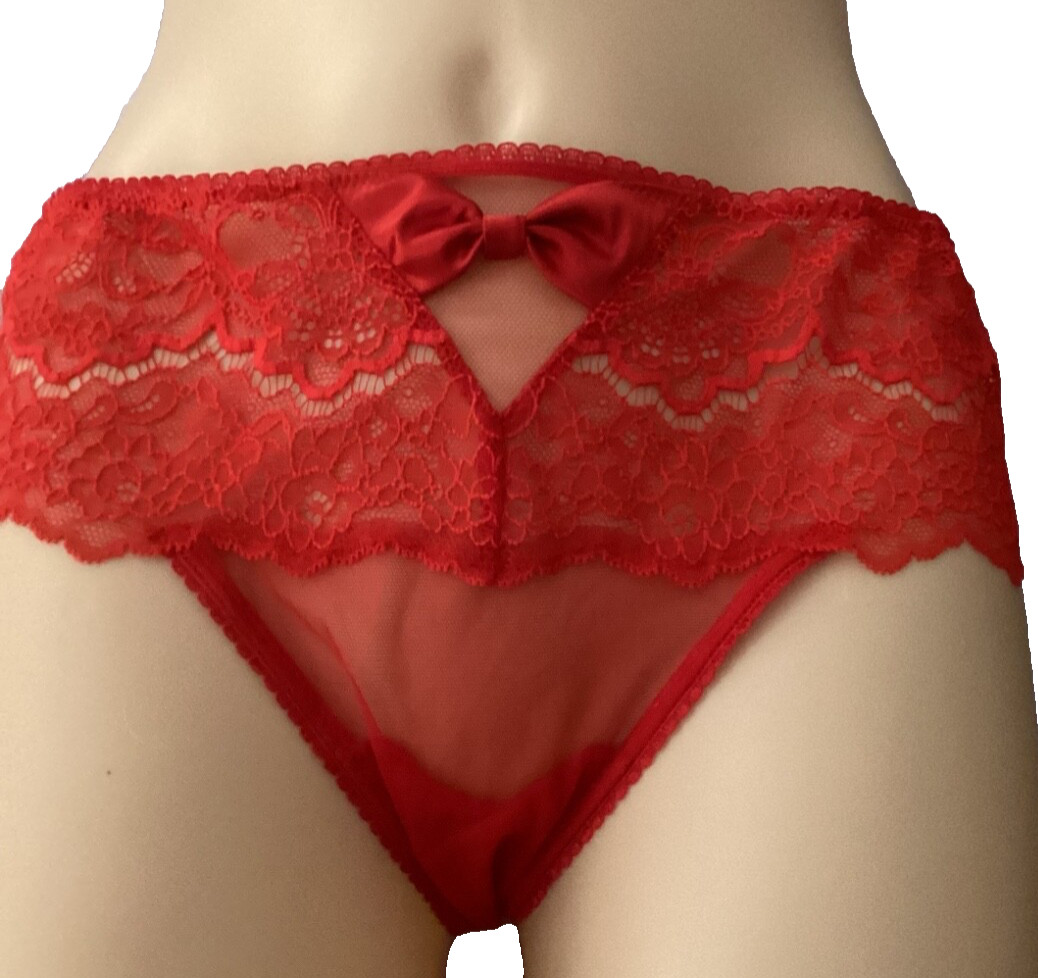 Victoria’s Secret Dream Angels Red Bow Wide Side Thong Panty size L Floral Lace
