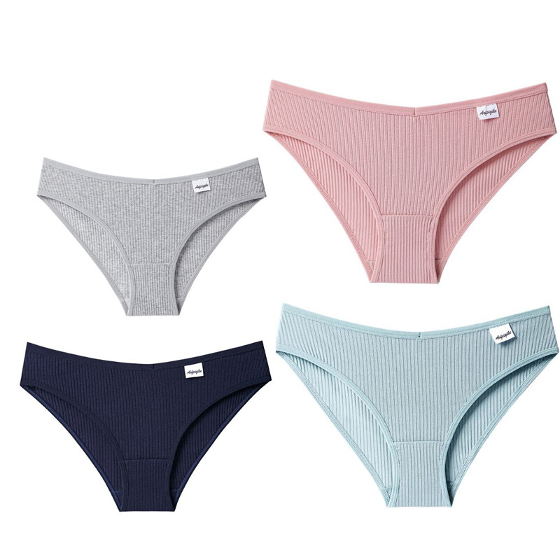 4PCS/LOT Ladies Womens Sexy Cotton Panties Underwear Lingeries Brief Ribbed Soft