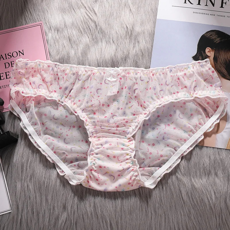 Mesh Lace Panties Low Rise Print Soft Breathable Stretch Briefs Fit Wear