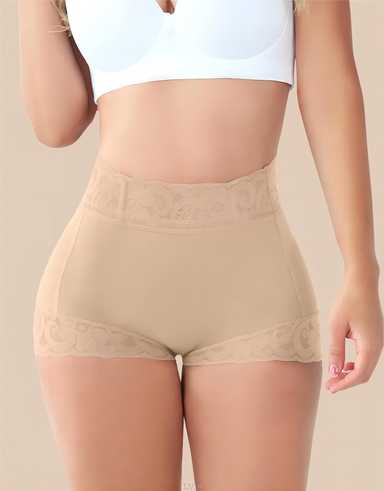 High Waist Lace Seamless Butt Lifting Padded Boyshort Shapewear for Women