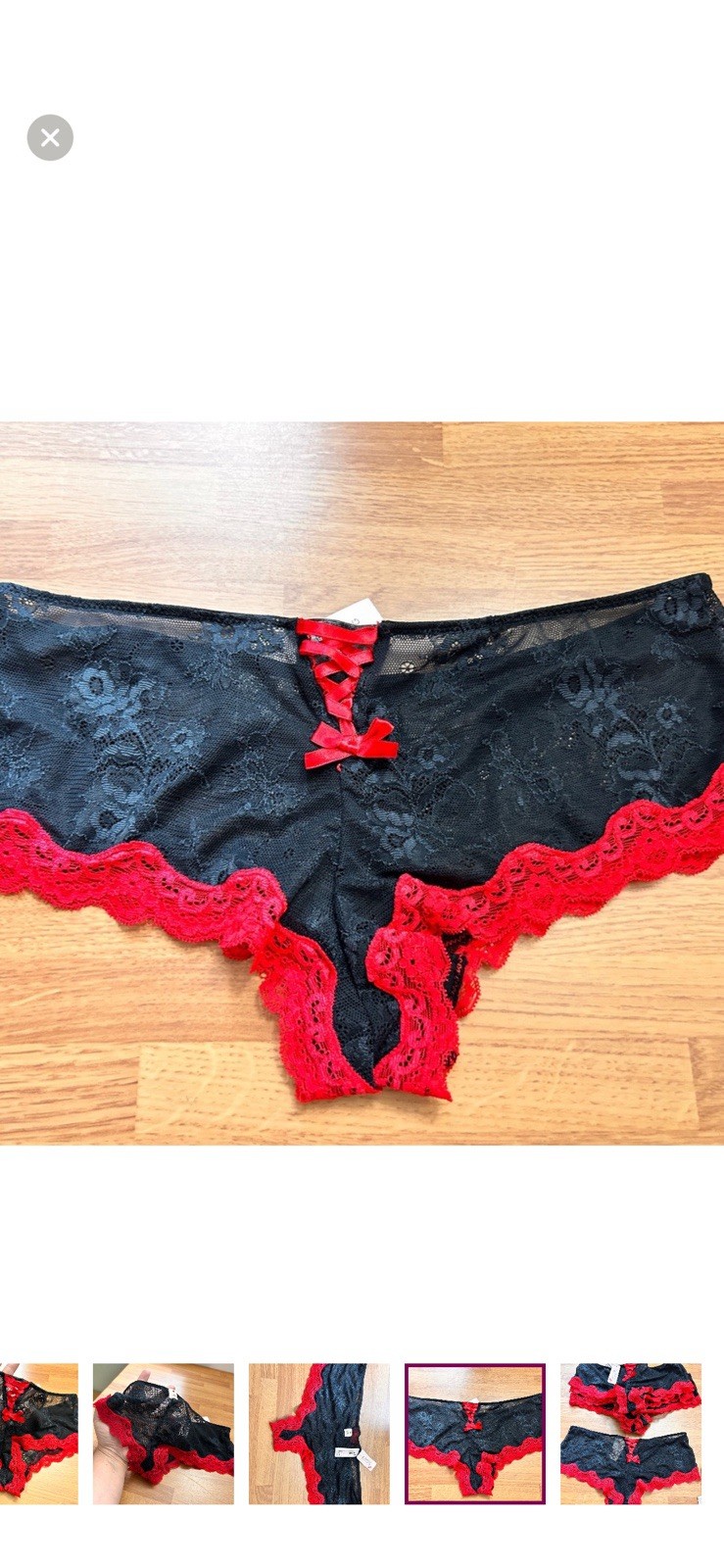 La SENZA Black Lace Panties with Red Lace Trim size L