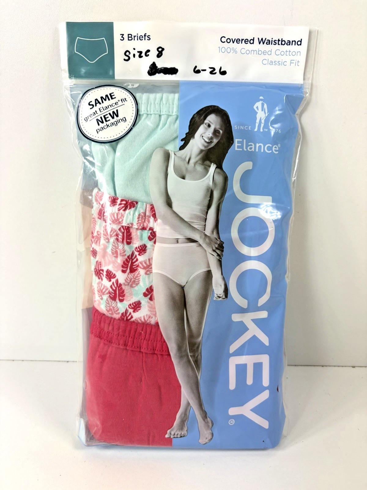 New Jockey Elance Women’s Briefs Panties Cotton Underwear 3 pack Size 8