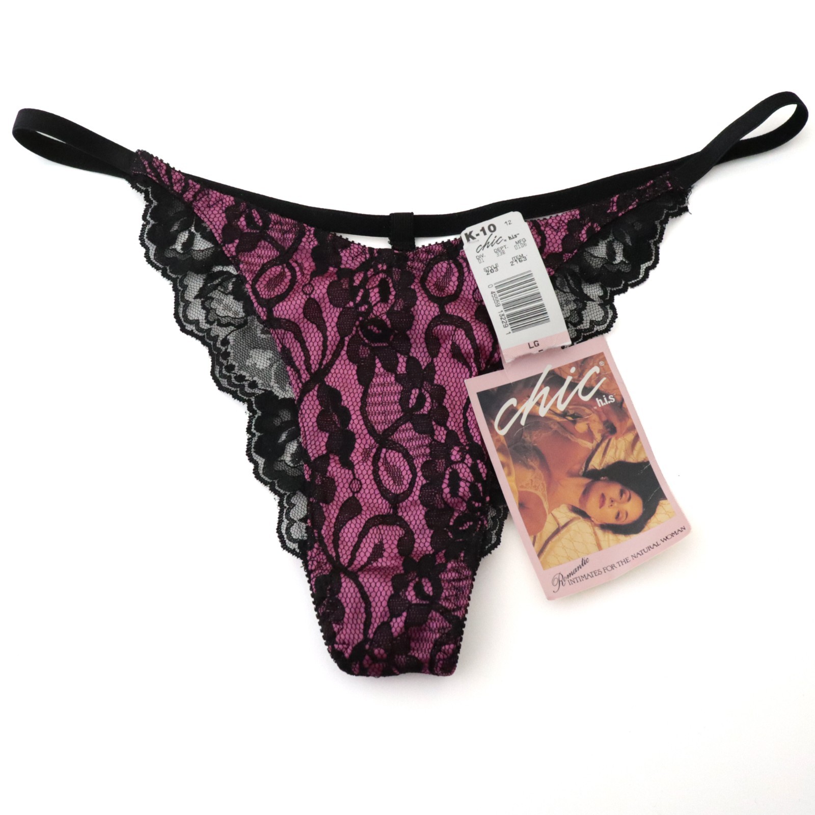 NEW Chic VTG 80s 90s High Cut Lace G-String Thong Panty LARGE