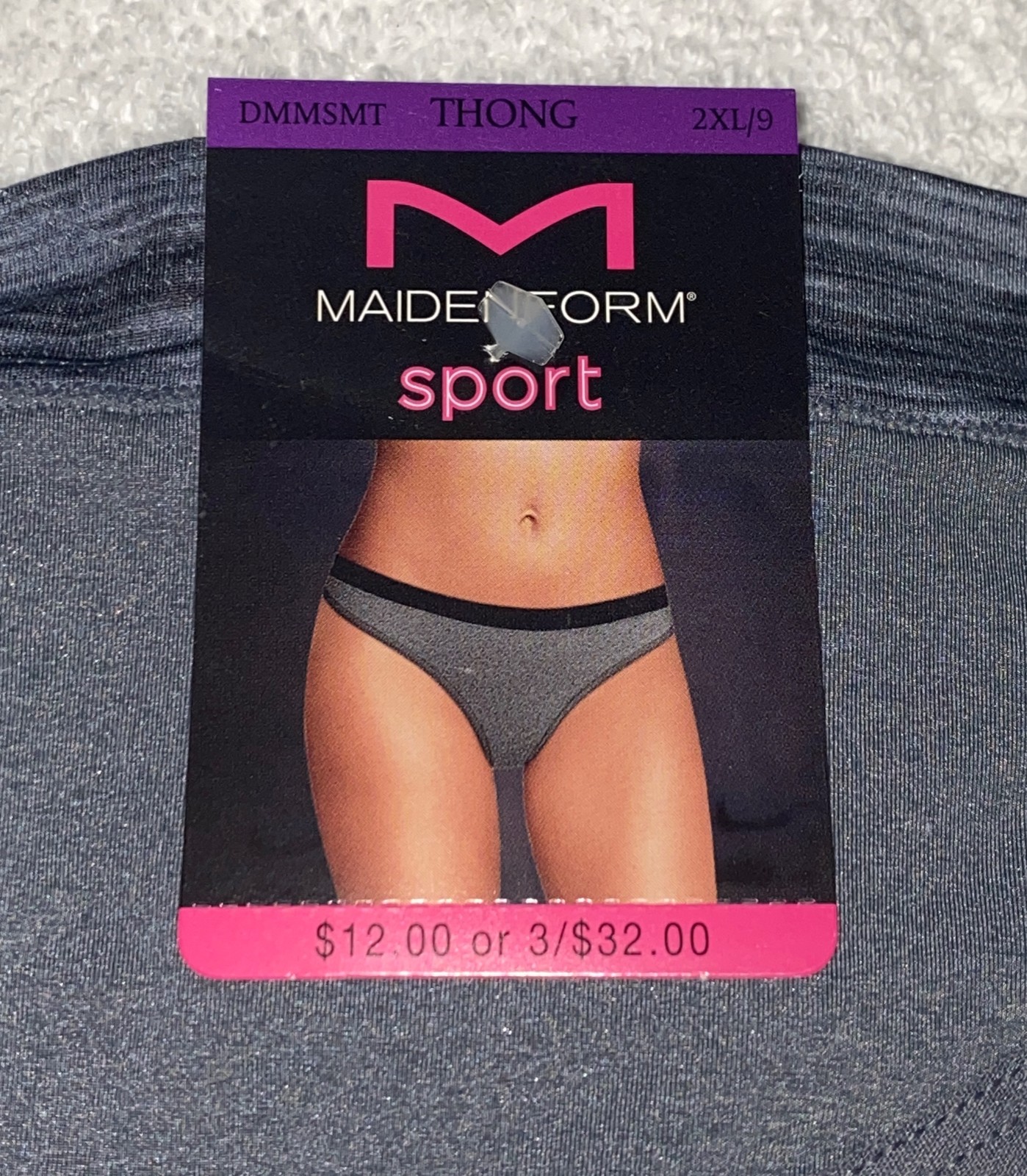 MAIDENFORM Sport Coolest Grey Breathable Thong Panty Womens S 5 M 6 XL 8 2XL 9