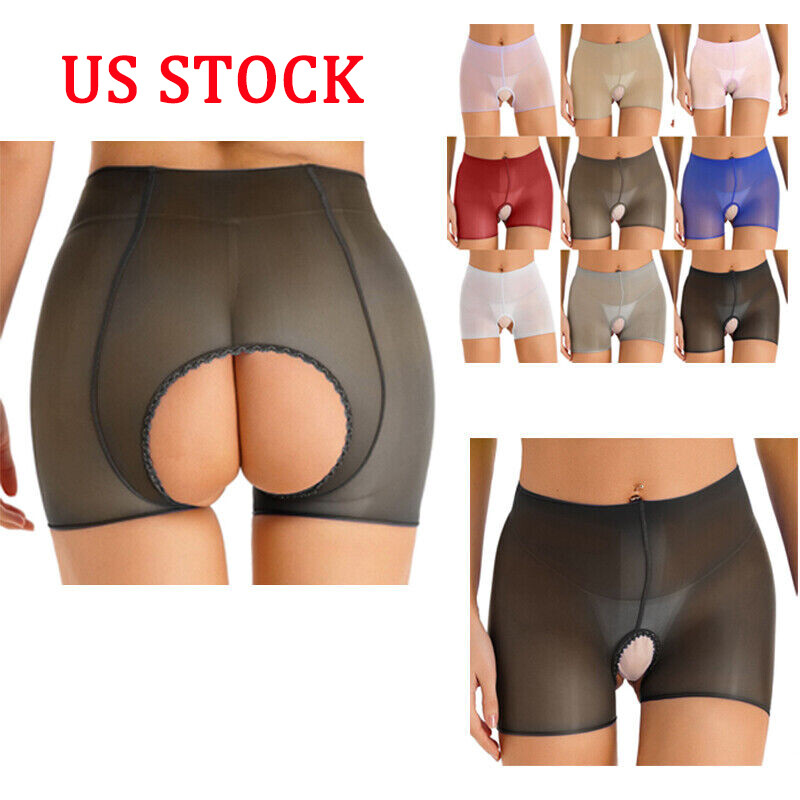 Womens See Through Boxer Briefs Stretchy Crotchless Shorts Panty Underwear