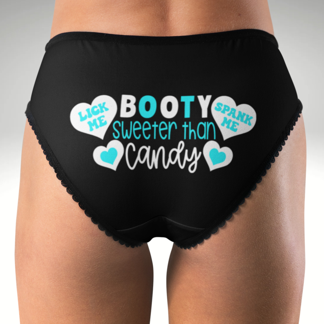 Sweeter Than Candy Hipster Panties Valentine Hearts Kiss Me Lick Me