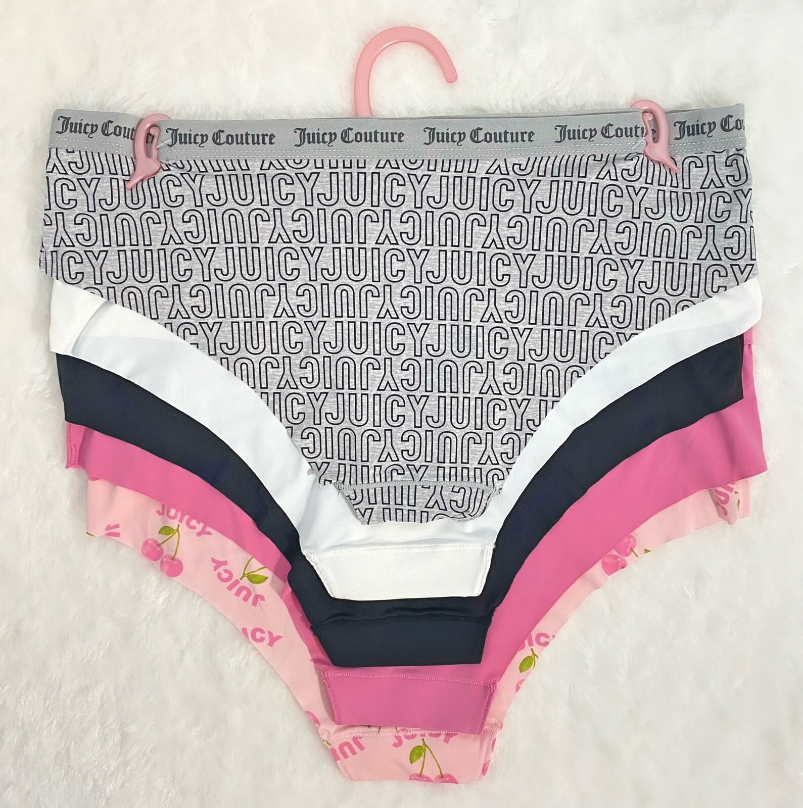 Juicy Couture Bikini Brief Pink, Black, White, Gray Logo 5 Panties Set Size S