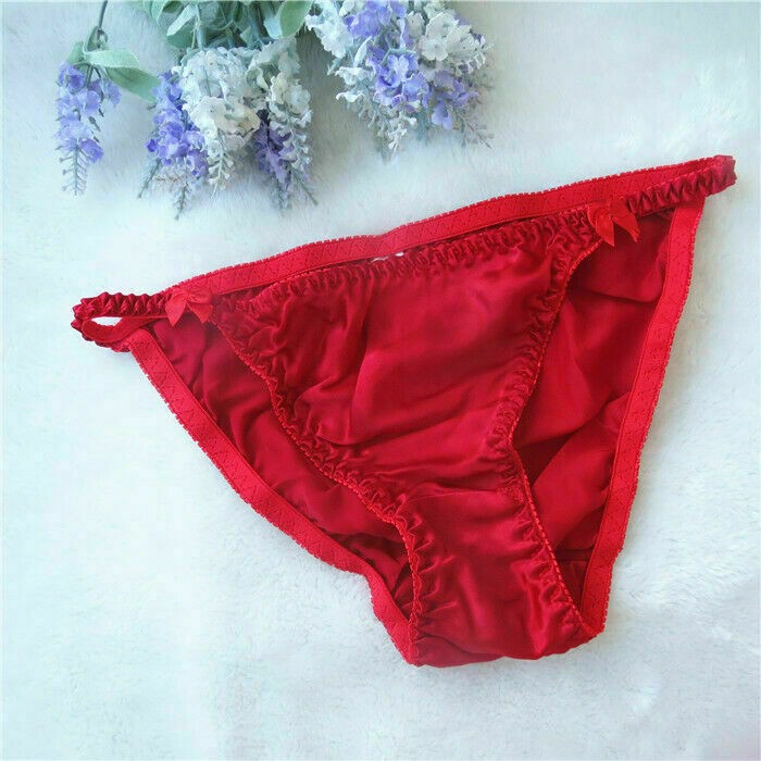Womens 100% Silk Bow Deco Cute Bikinis T-pants Thongs G-string Underwear M L XL