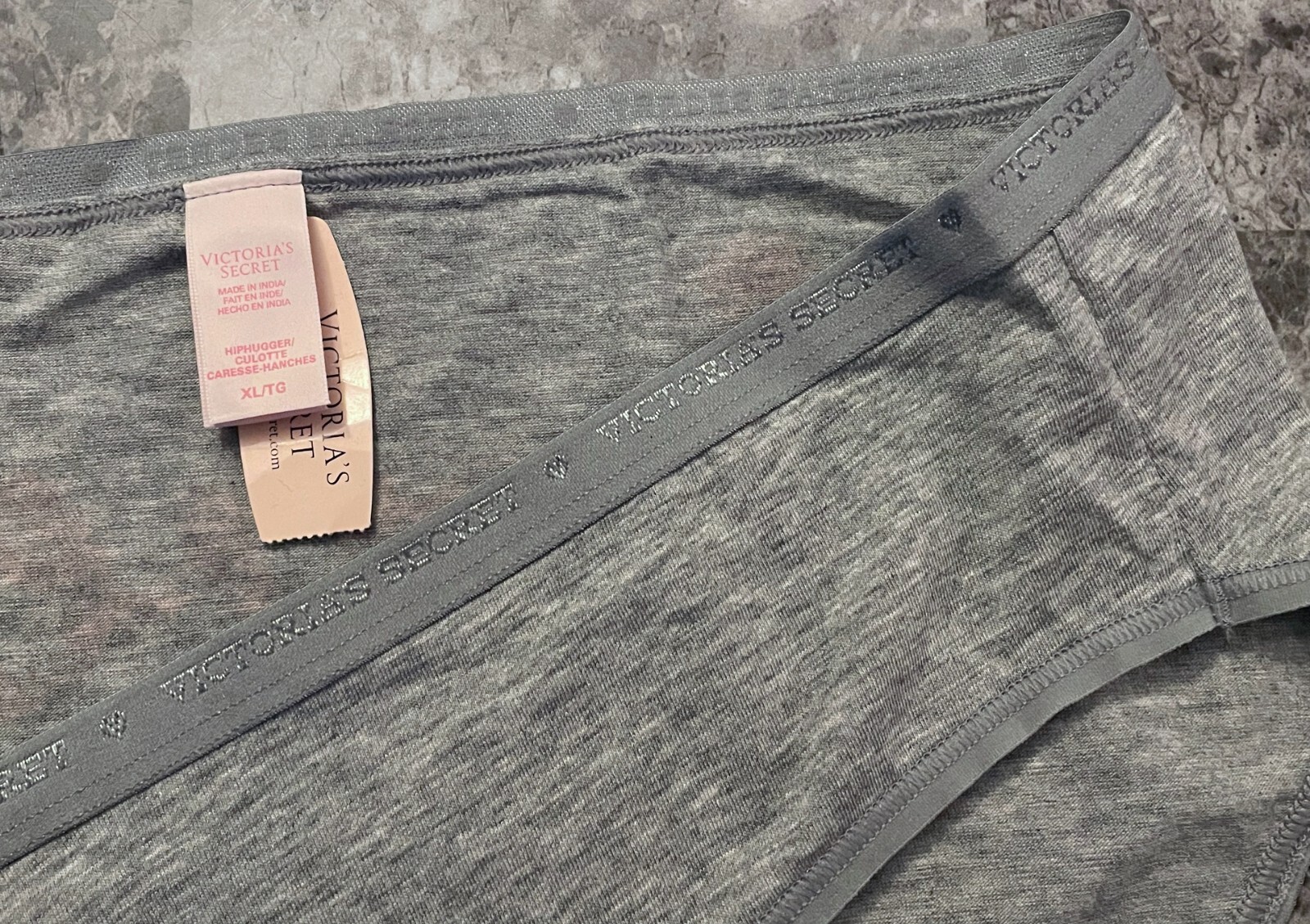 NWT VICTORIA’S SECRET XL GRAY RED LOVE ME LOGO WAISTBAND RARE HIPHUGGER PANTIES