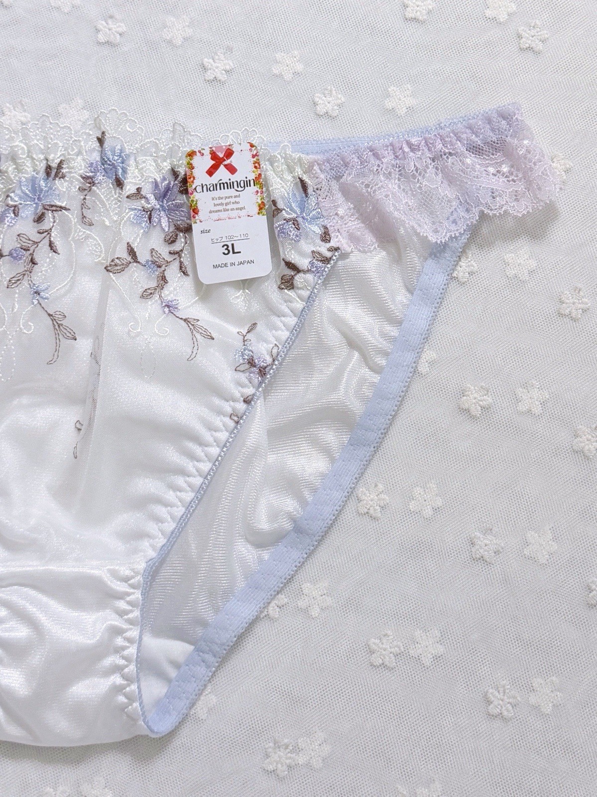 Set Of 6 US-L/JP-3L Japanese Embroidery Bikini Glossy Tricot Nylon Panties