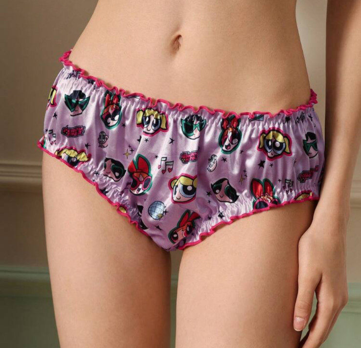NEW XL Glossy Satin Crinkle Edge Powerpuff Girls Y2K Theme Bikini Brief Panties