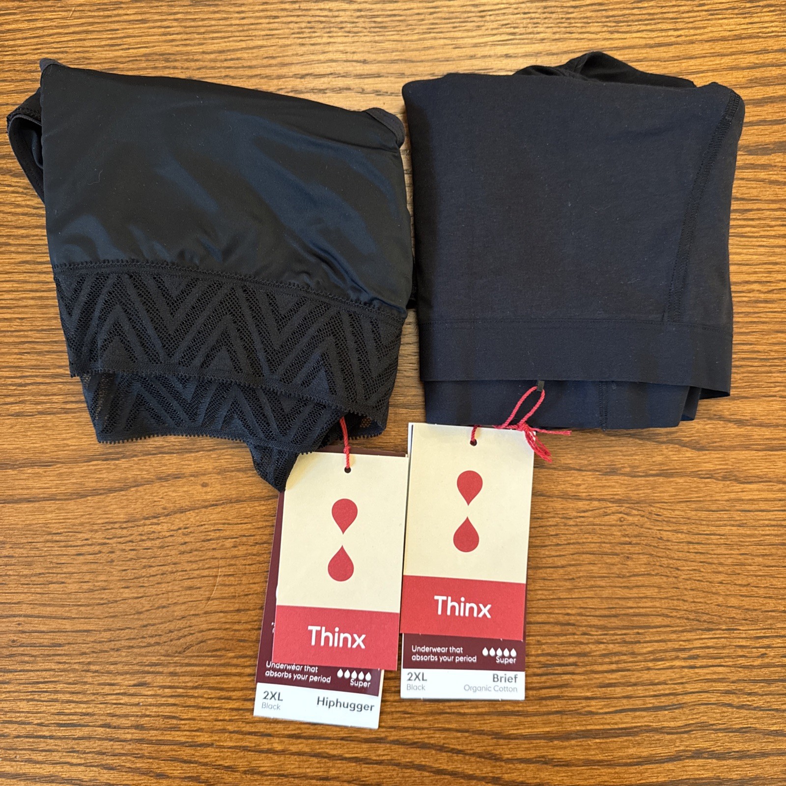 New 2 THINX Menstrual Underwear Super Period Panties 2XL black Hiphugger + Brief