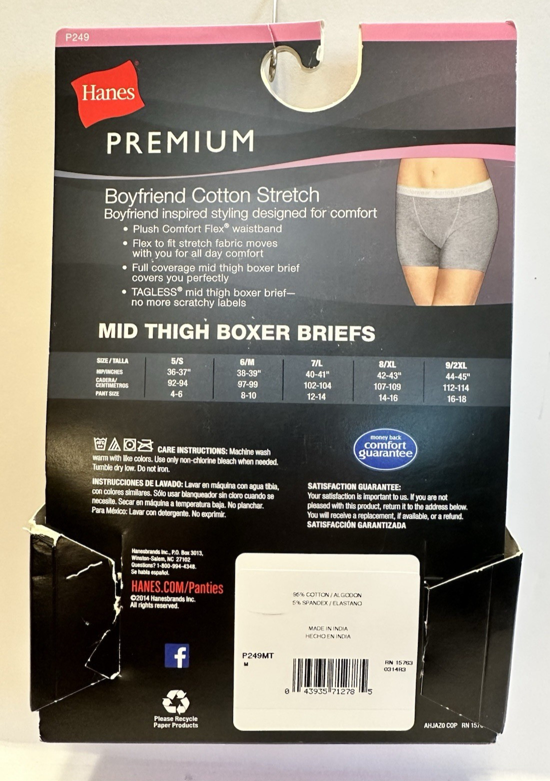 Hanes Premium Boyfriend Cotton Stretch Boxer Briefs Women’s 2 Pack Tagless NWT