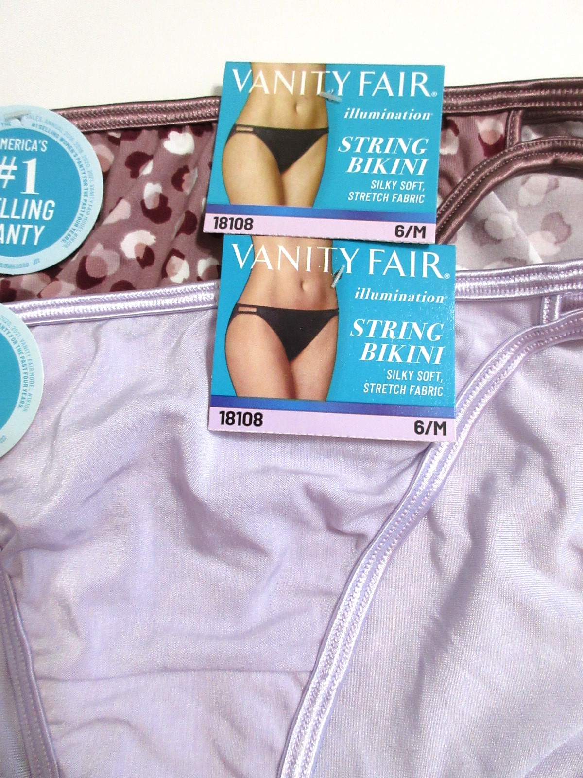Vanity Fair 2-pair String BIKINI Panties Body Shine llumination poly/nylon ~ 6/M