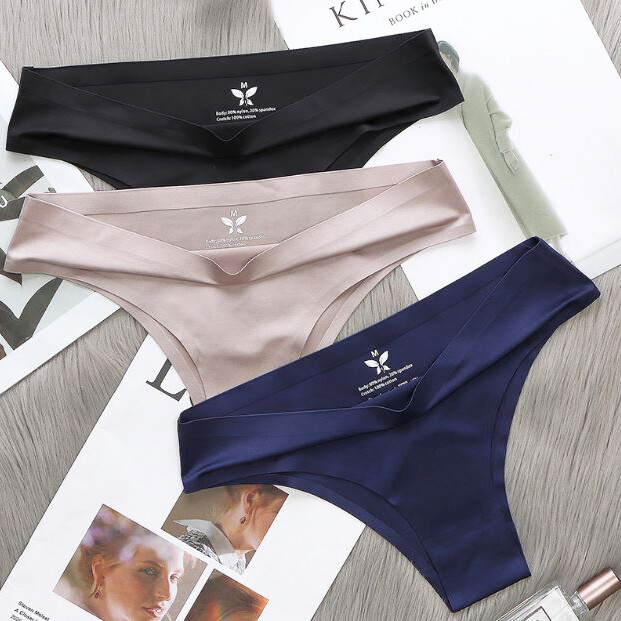 3 Packs Lot Sexy Womens Seamless Panties Brief High Leg Thong Ice Silky Lingerie