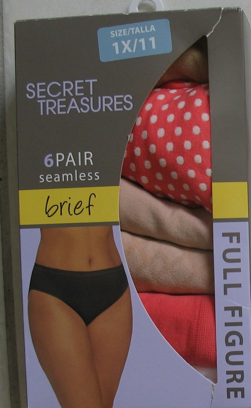PKG OF 6 – SECRET TREASURES – SIZE 1X / 11 – FULL FIGURE SEAMLESS BRIEFS