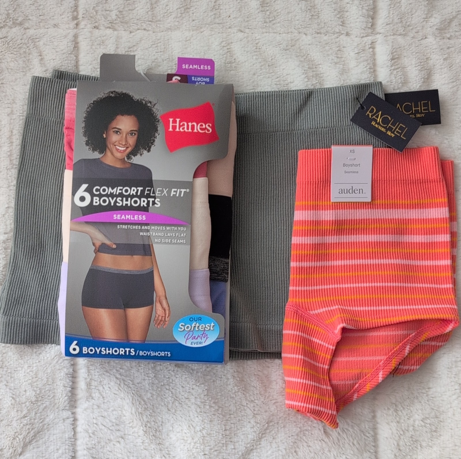 Hanes, Auden, Rachel Roy Boyshort Panties Seamless Ribbed 6-Pack XS S Gray Pink