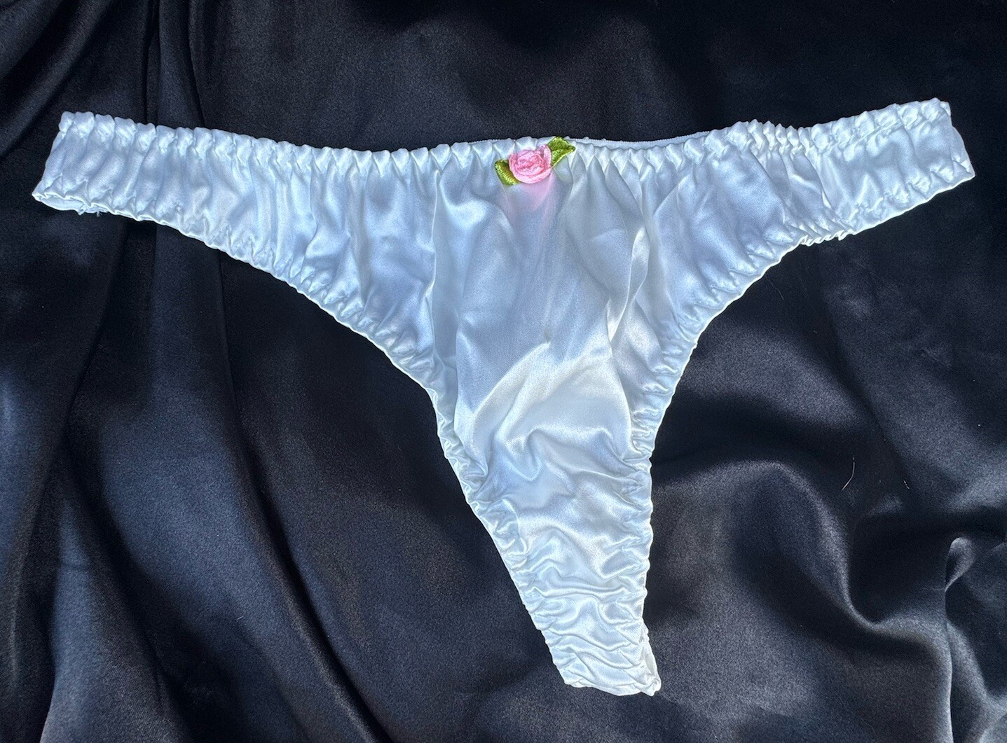 Vtg Early 2000 Style Pure White Silky Satin Thong Panties Sz S