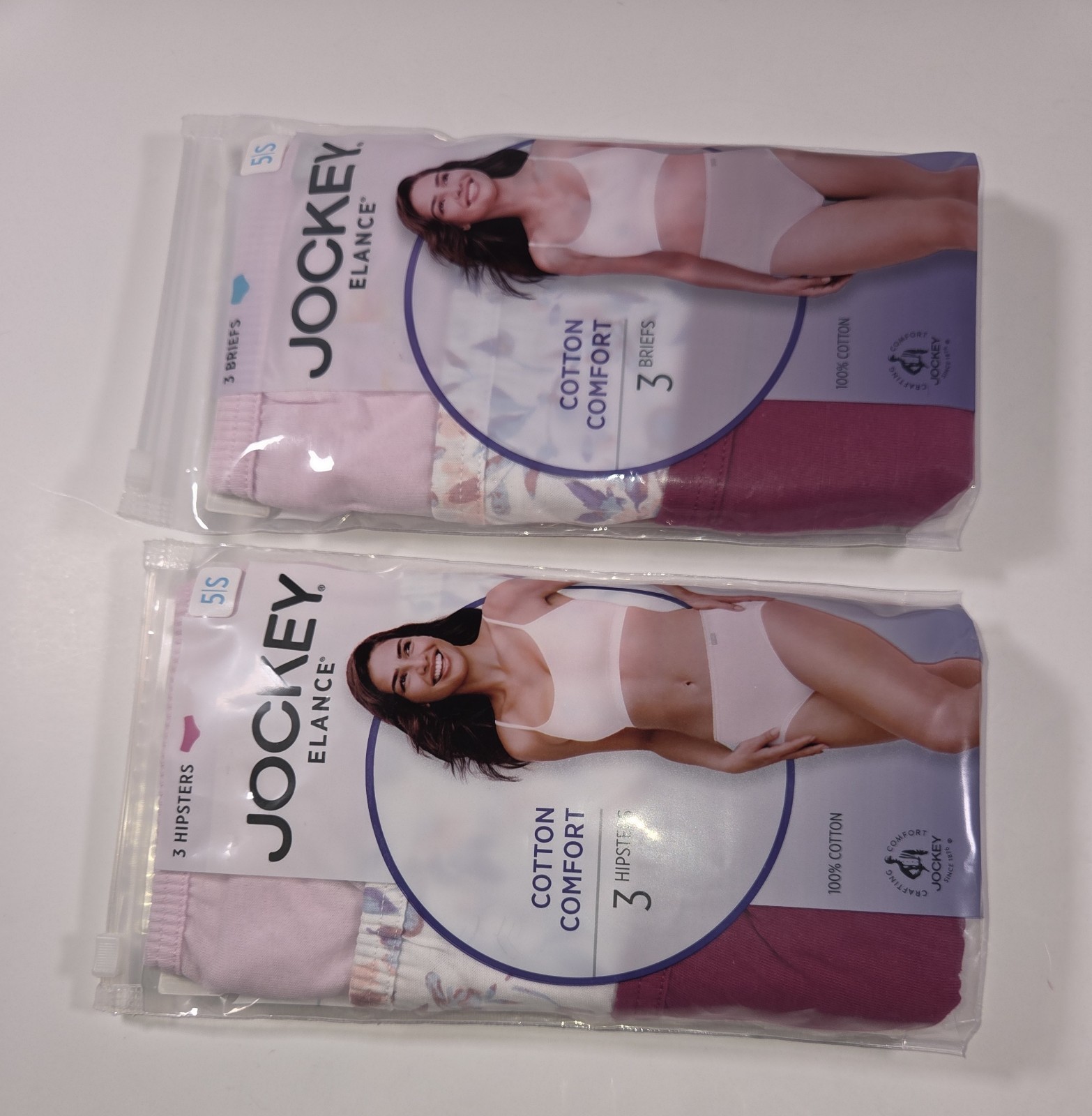 Jockey Elance Women’s 3-Pack Briefs & Hipsters 100% Cotton Size 5 – Lot of 2