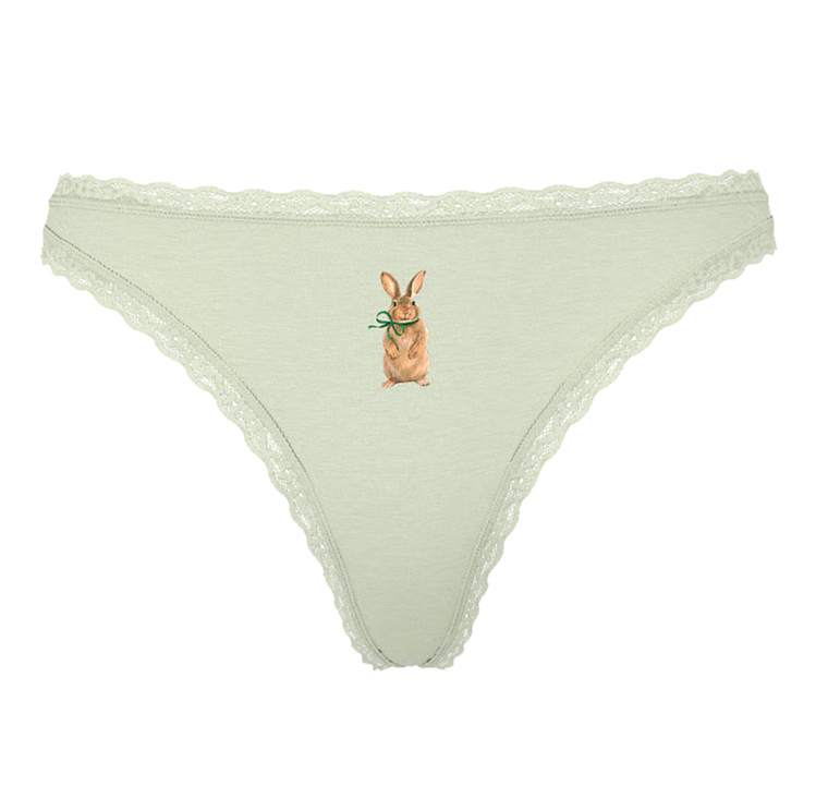 NWT Sealed Victoria’s Secret Easter Cotton Lace Waist Thong~ Mint Crush Bunny M